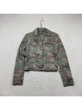 Y2K Bongo Military Camo Utility Tech Moto Crop Jacket Wom Size M Green Grunge